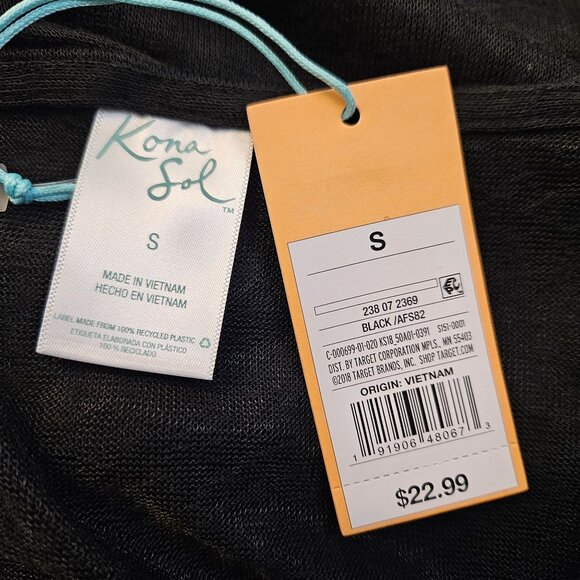 Kona Sol Womens Black Sheer Swimsuit Cover-Up Dress Waist Tie & Side Slits SZ S - Picture 9 of 11